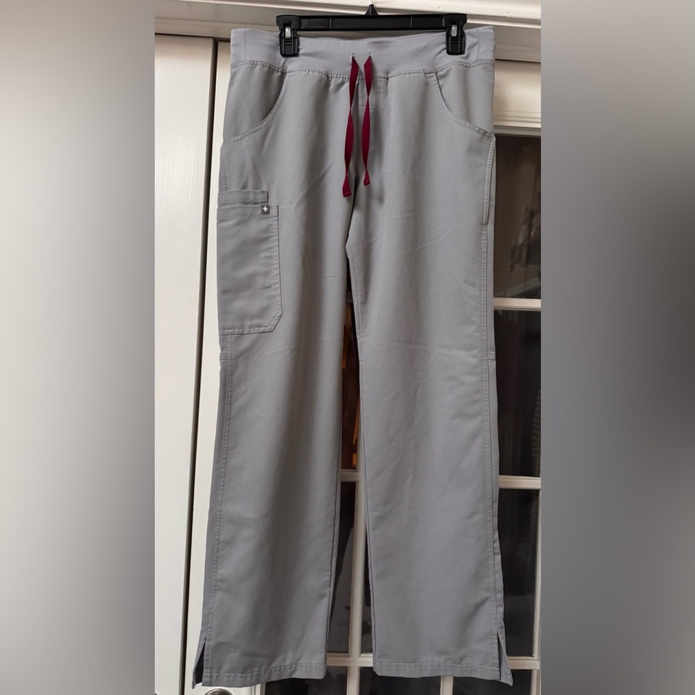 Figs Kade Cargo Scrub Pants Grey Technical Burgundy Drawstring Medium